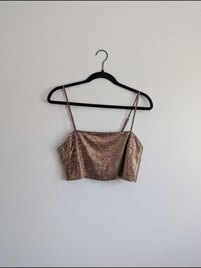 C/MEO Collective Bronze Rose Gold Sequin Crop Cami Adjustable Straps